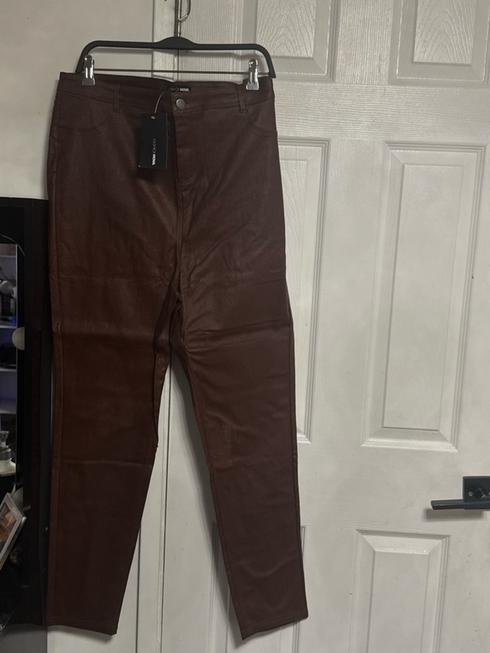 Fashion Nova Brown Faux Leather High-Waist Skinny Pants